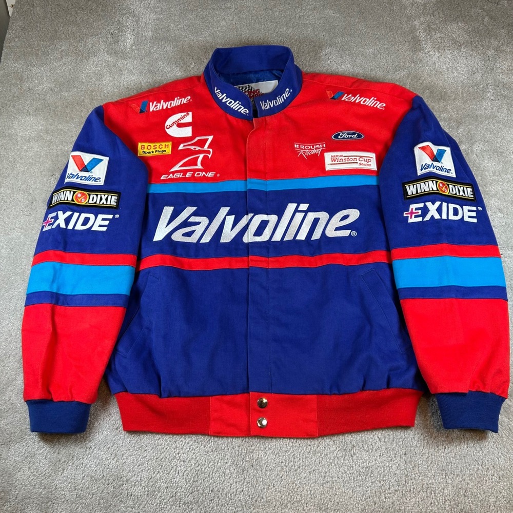 Racing Champions Valvoline NASCAR Jacket Mens L Red Blue Mark Martin 6 Patches